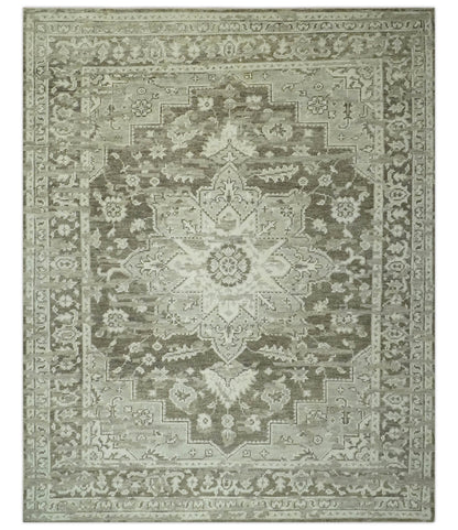Traditional Turkish Design Beige And Brown Hand Knotted Custom Made wool rug.