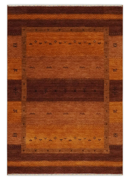 Custom Made geometrical Stripes Design Rust and Brown Hand loom wool Area Rug.