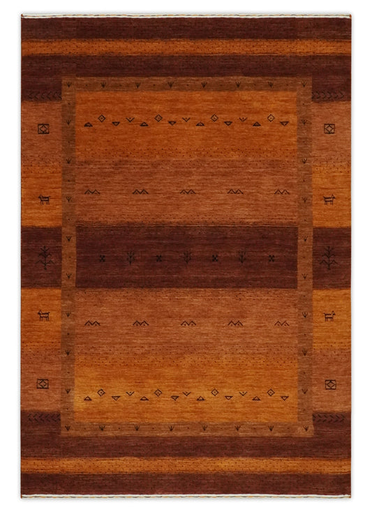 Custom Made geometrical Stripes Design Rust and Brown Hand loom wool Area Rug.