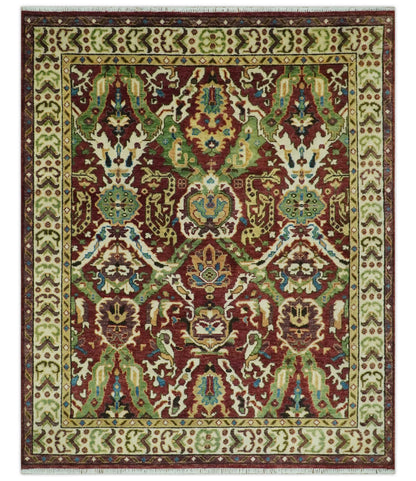 Traditional Large Design Maroon and Green Hand Knotted Custom Made wool area rug.