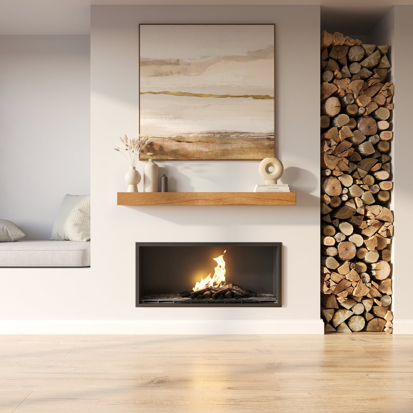 Classic Paulownia Wood Fireplace Mantel Shelf.
