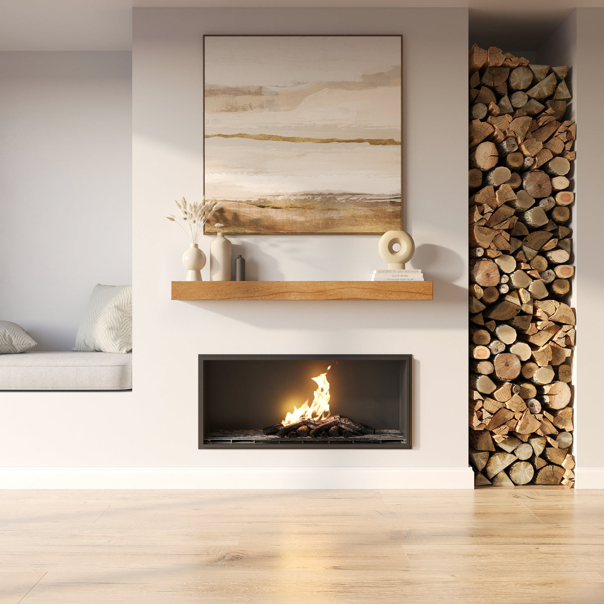 Classic Paulownia Wood Fireplace Mantel Shelf.