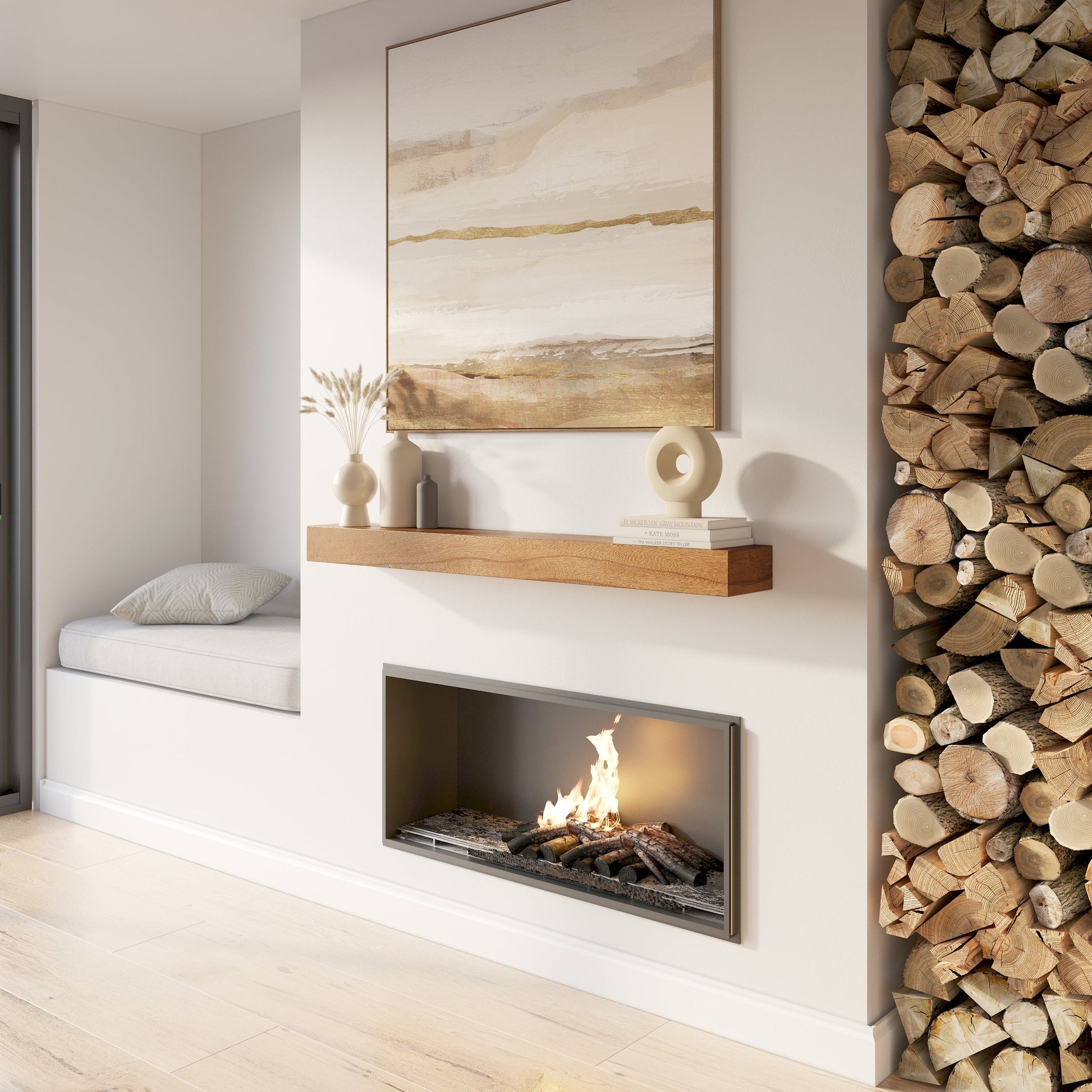 Classic Paulownia Wood Fireplace Mantel Shelf.