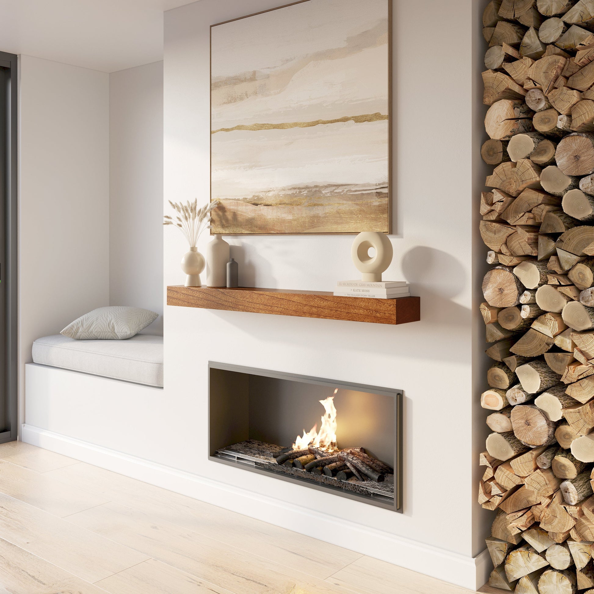 Classic Paulownia Wood Fireplace Mantel Shelf.