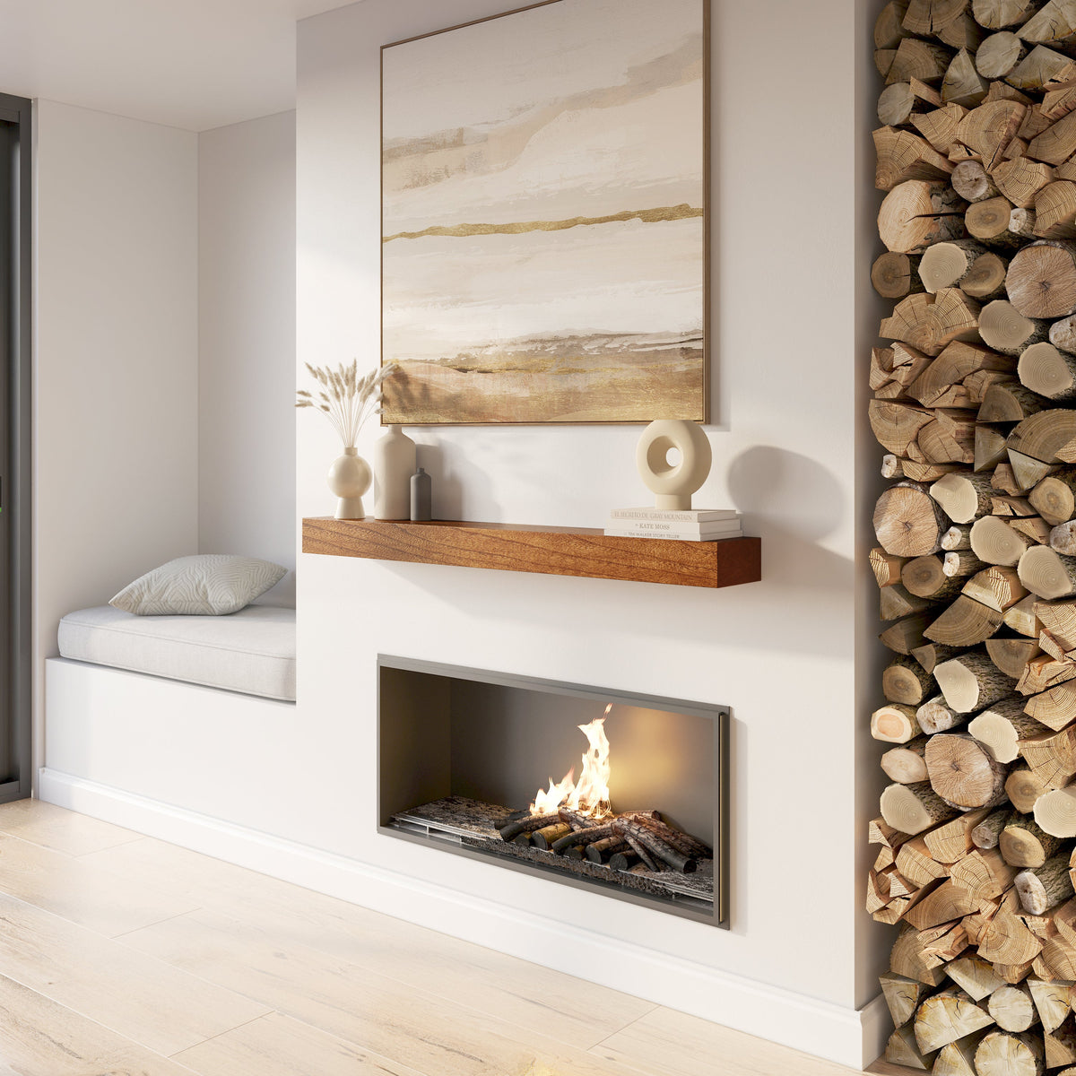 Classic Paulownia Wood Fireplace Mantel Shelf.
