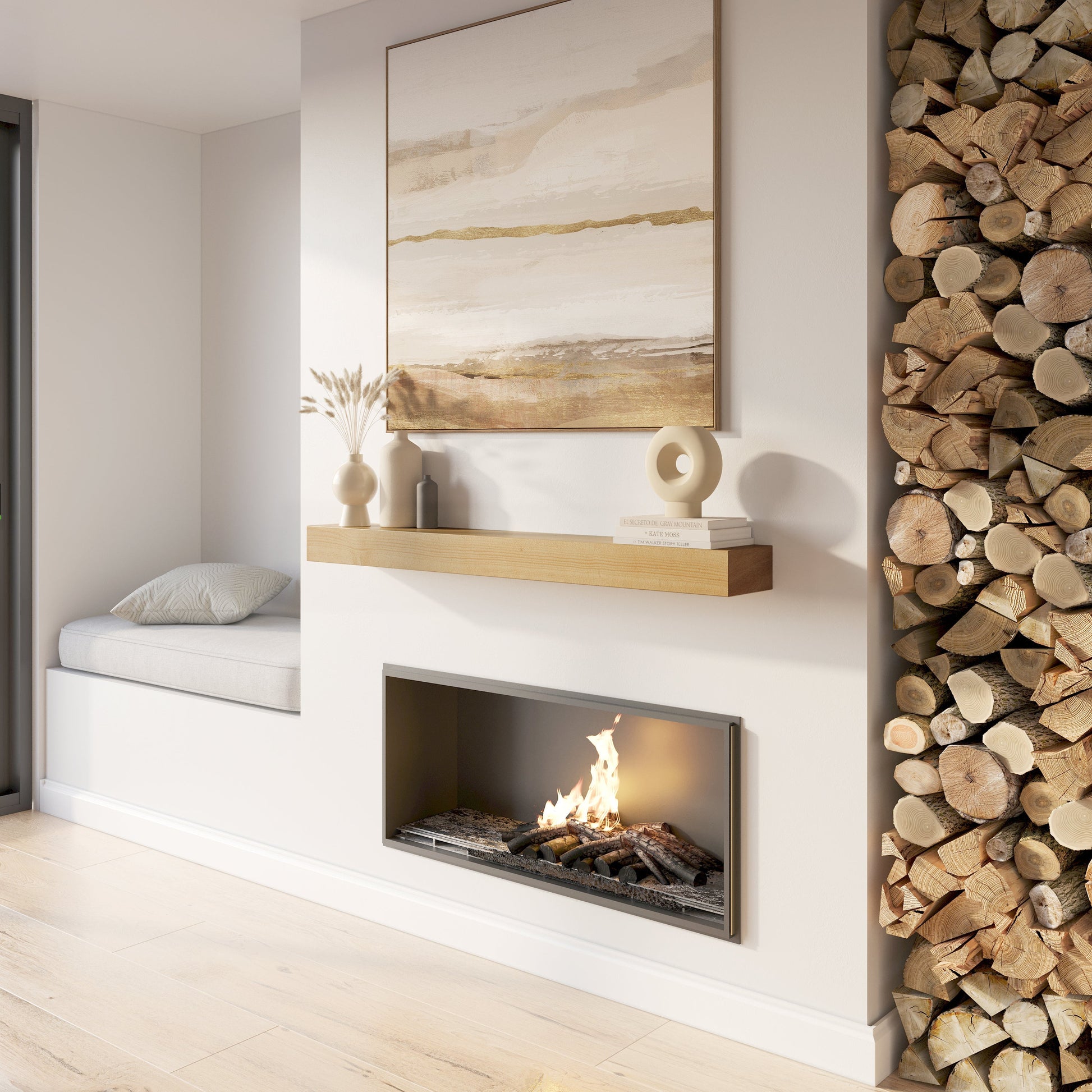Classic Paulownia Wood Fireplace Mantel Shelf.