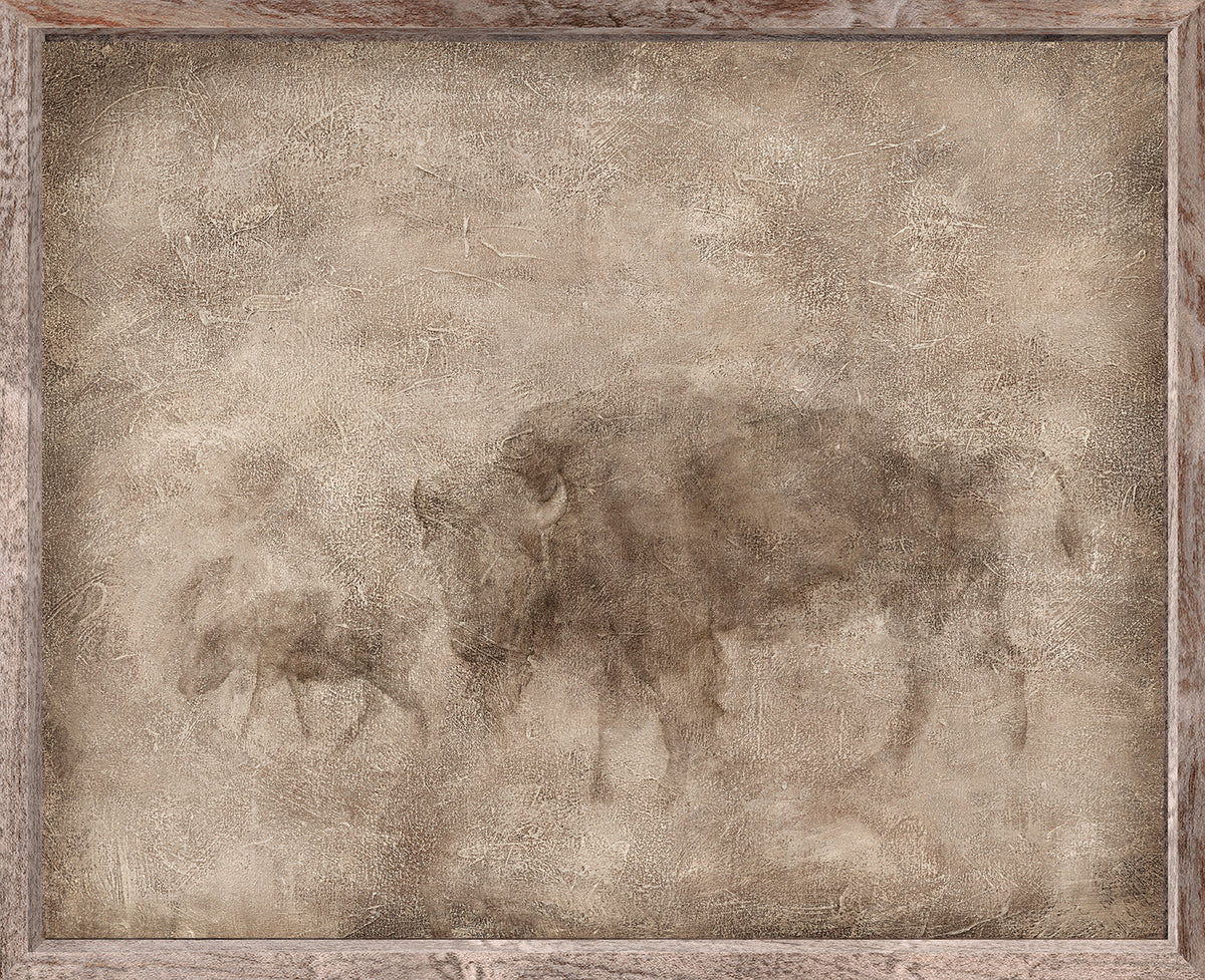 Animal Fresco, Bison & Calf framed canvas