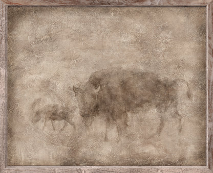 Animal Fresco, Bison & Calf framed canvas