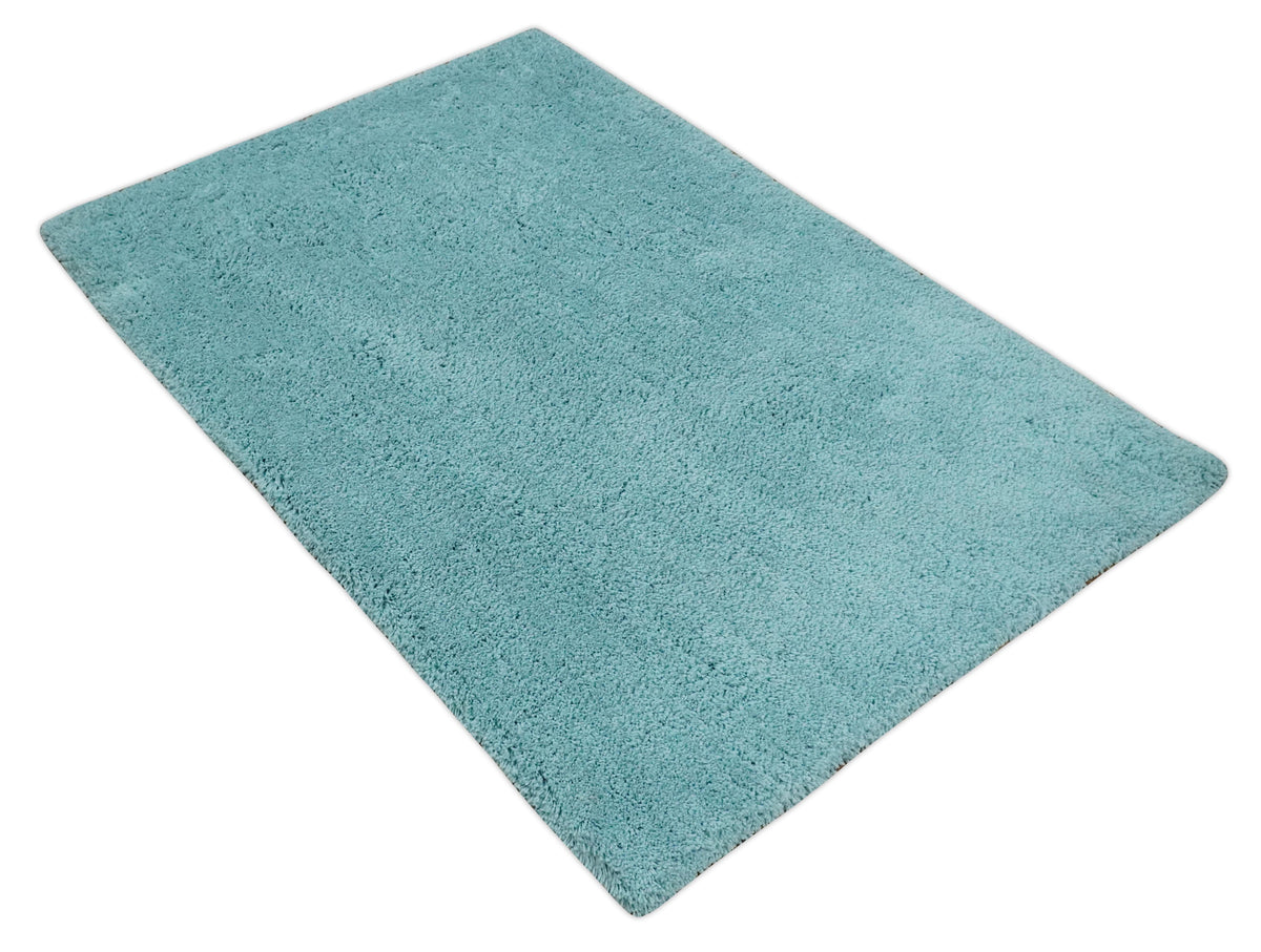 Solid Plush and Soft 3x5, 4x6 and 5x7 Hand Woven Shag Teal Area Rug.