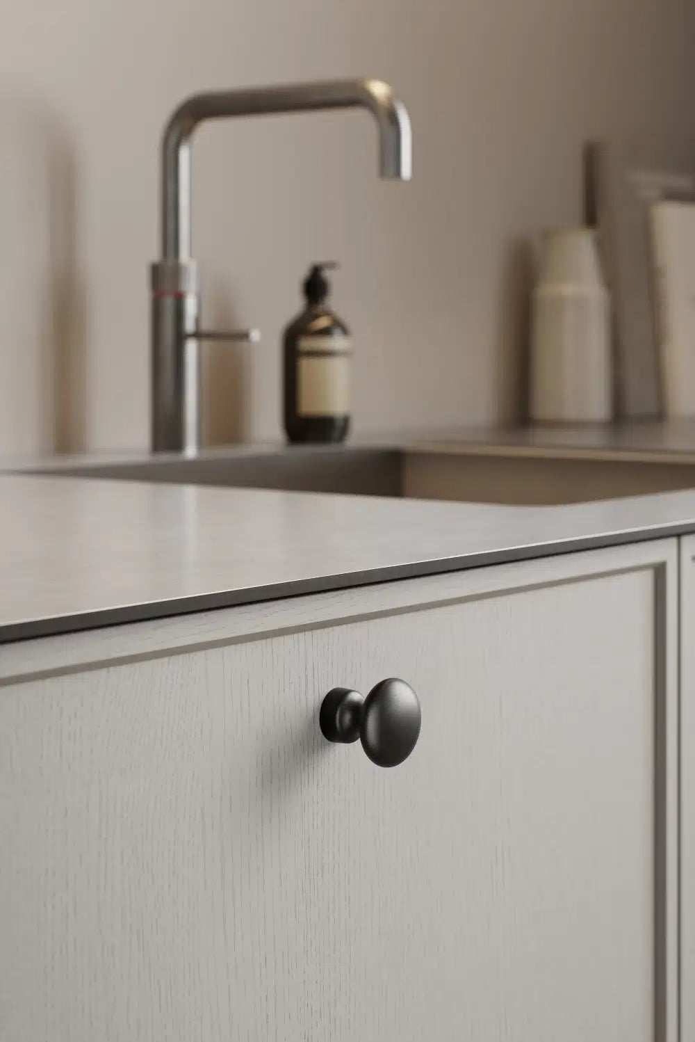 Matte Black "Baron" Cup Pull and Knobs.