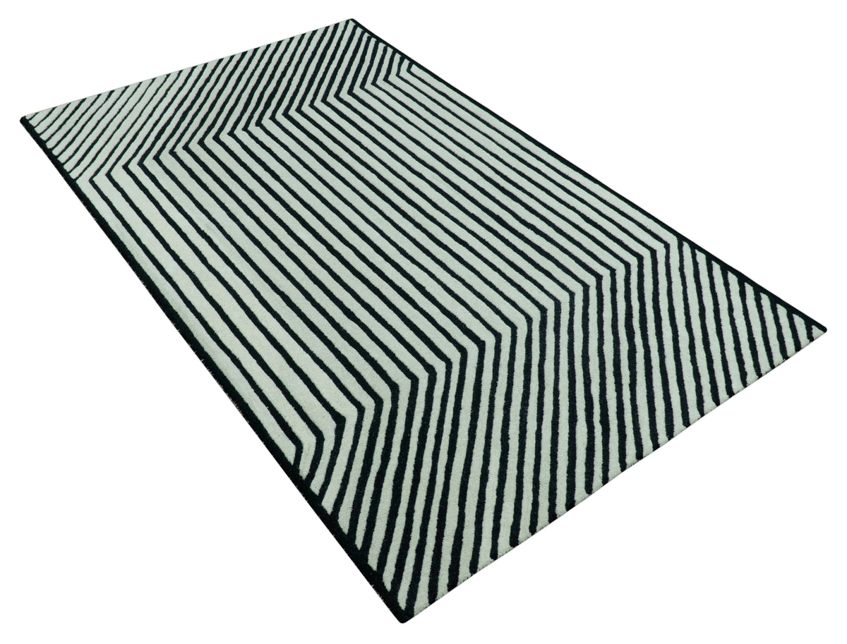 Modern Geometrical Pattern Black And White Hand Tufted Custom Made wool rug.