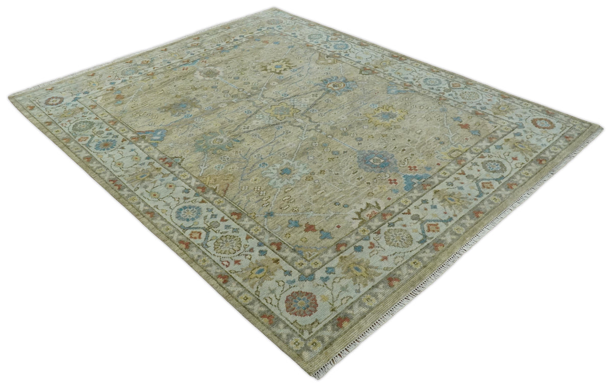 Hand Knotted Beige, Ivory and Gray Traditional Oushak Custom Made Wool Rug.