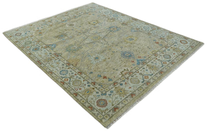 Hand Knotted Beige, Ivory and Gray Traditional Oushak Custom Made Wool Rug.