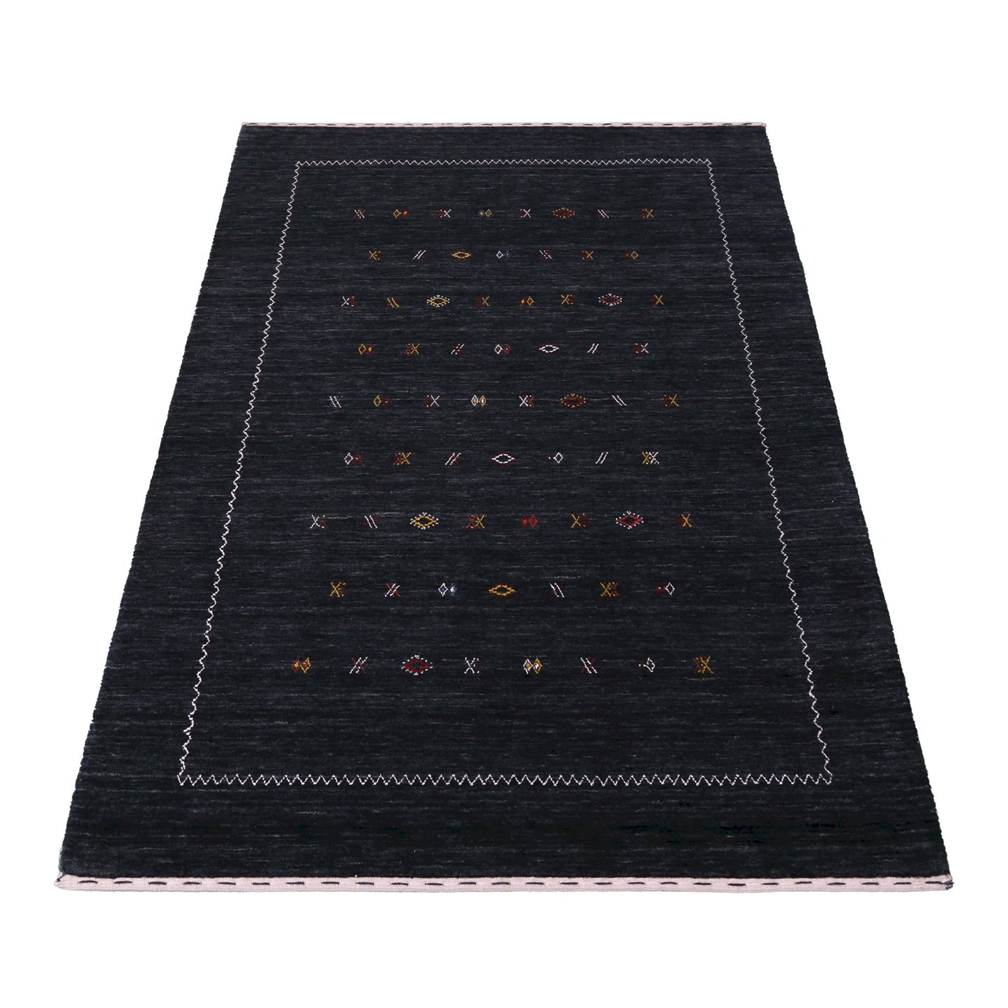 Modern Charcoal And White Hand Loomed Wool Area Rug.