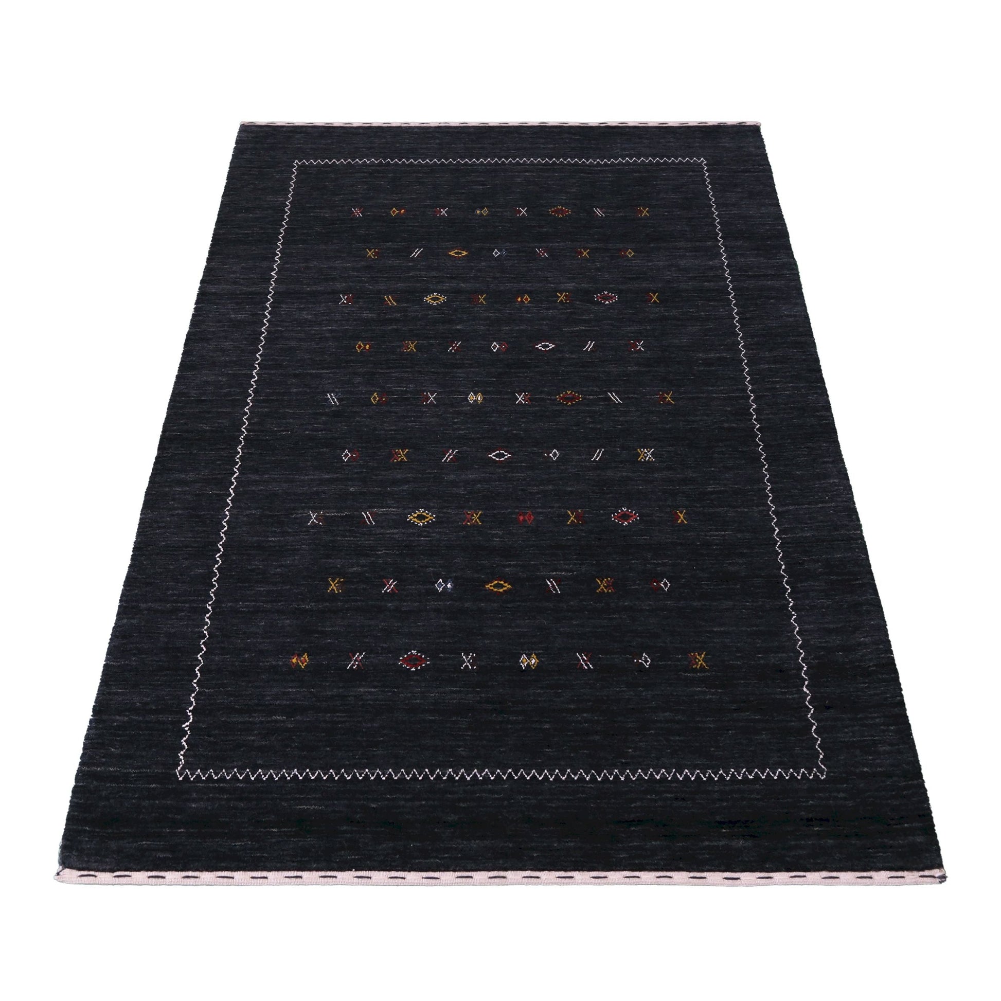 Modern Charcoal And White Hand Loomed Wool Area Rug.