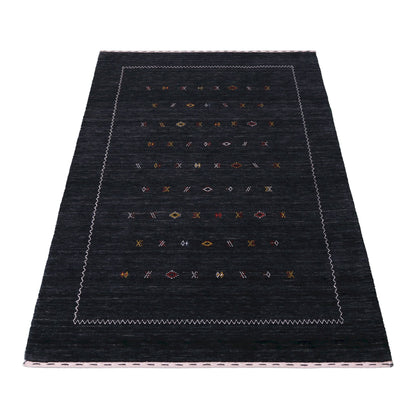 Modern Charcoal And White Hand Loomed Wool Area Rug.