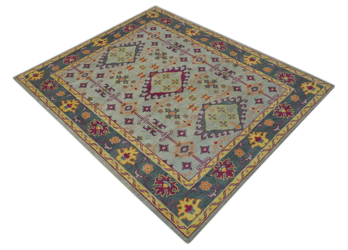 Custom Made Silver, Charcoal and Purple Traditional Oriental Hand Knotted wool Rug.