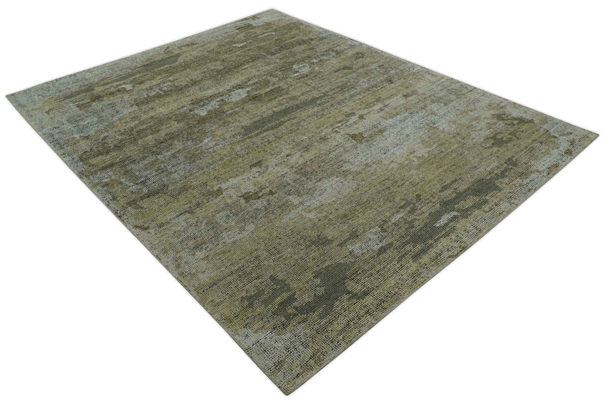 Brown And Silver Abstract Design Hand Knotted Custom Made wool rug.