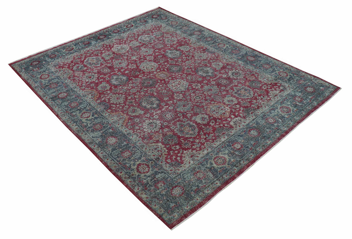 Custom Made Traditional Oriental Design Red And Blue Hand Knotted Wool Area Rug.