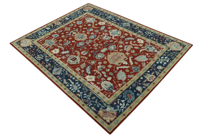 Floral Brown, Blue and Beige Hand Knotted Oriental Oushak Multi Size wool Area Rug.