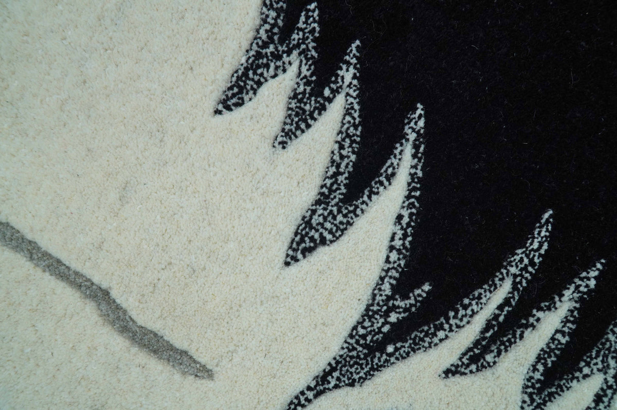 Hand Tufted 2x3 Animal Black And White Cat Wool Area Rug.
