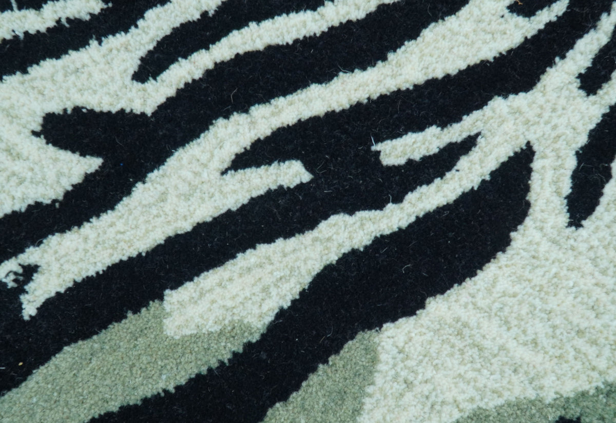 Hand Tufted Black And White Animal Tiger 2x6  Wool Area Rug.