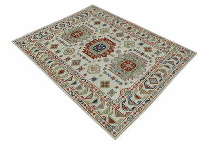 Traditional Mamluk design Ivory, Rust and Olive Hand knotted Multi Size wool rug.