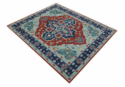 Custom Made Rust, Blue and Silver hand knotted Traditional Heriz wool area rug.