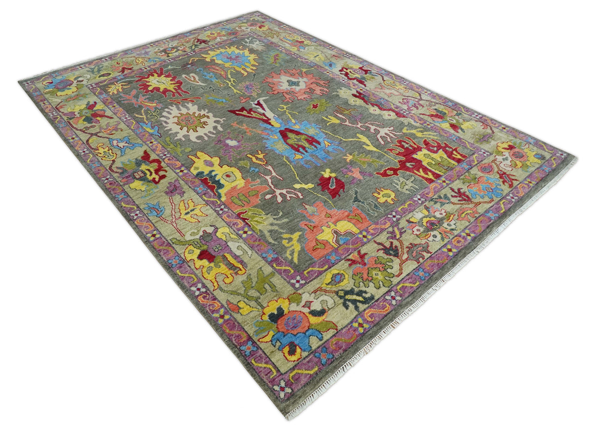 Gray and Olive Wool Colorful Hand knotted Traditional Oushak Multi Size wool Area Rug.