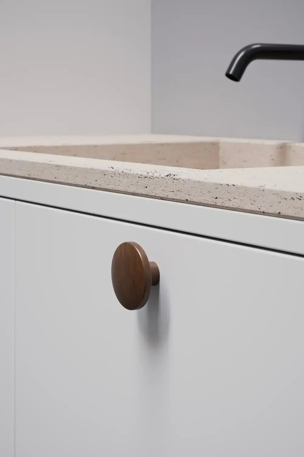 Lacquered Walnut Wood "Discos" Round Cabinet Knob