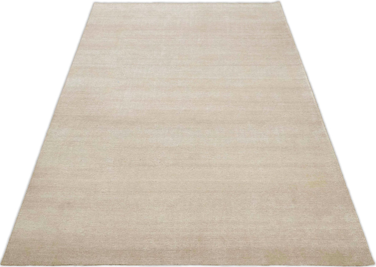 Modern Solid Beige Hand Woven Wool Area Rug.