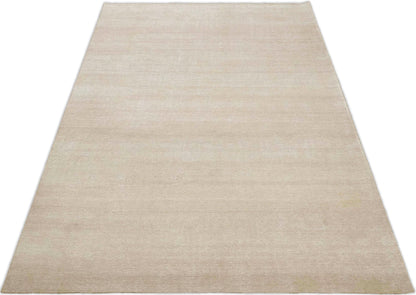 Modern Solid Beige Hand Woven Wool Area Rug.
