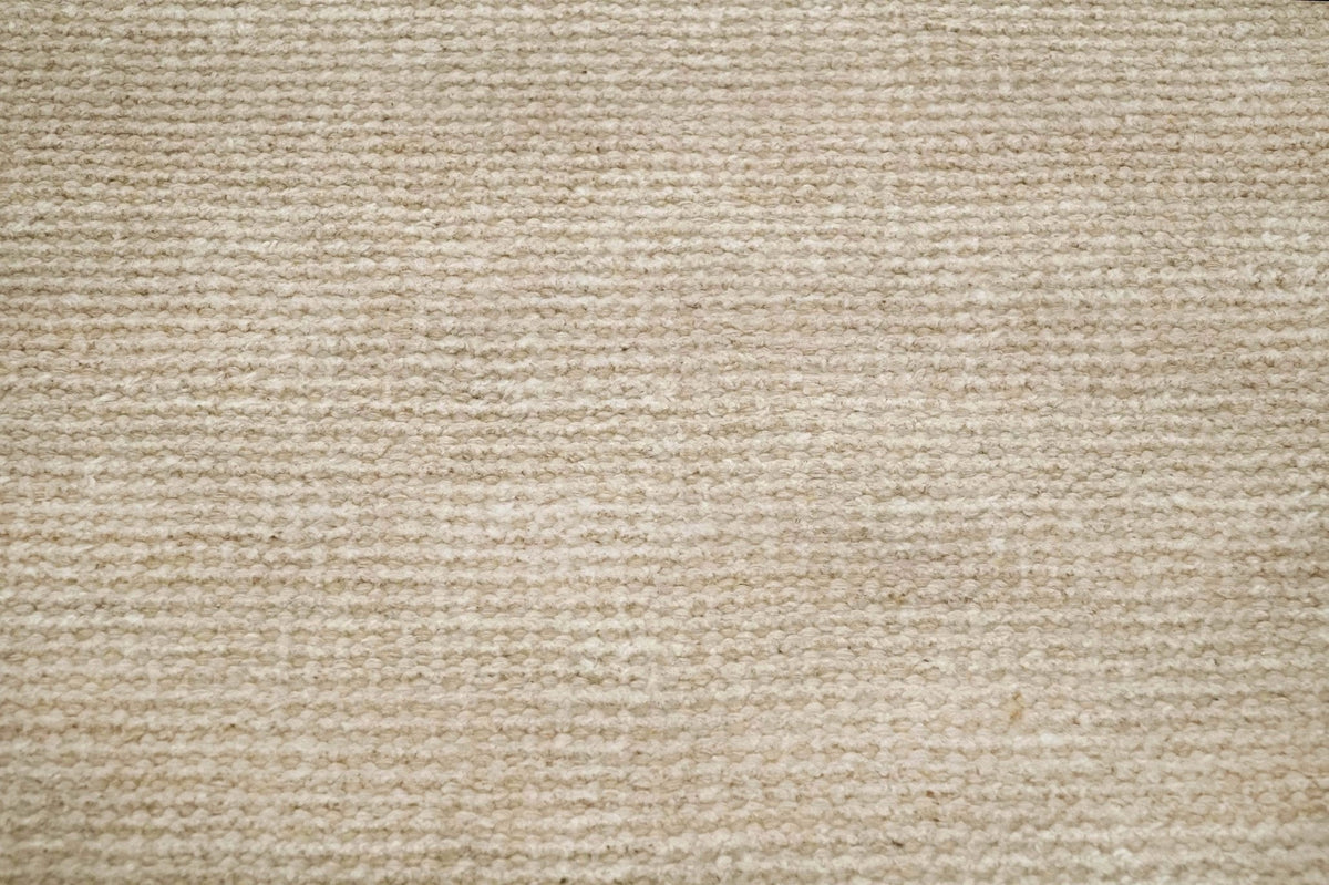 Modern Solid Beige Hand Woven Wool Area Rug.