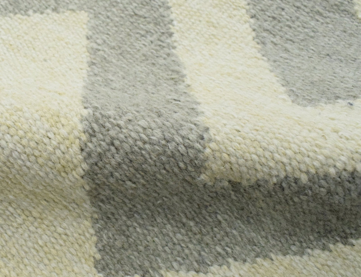 Chevron Pattern Gray and Beige Dhurrie Rug.