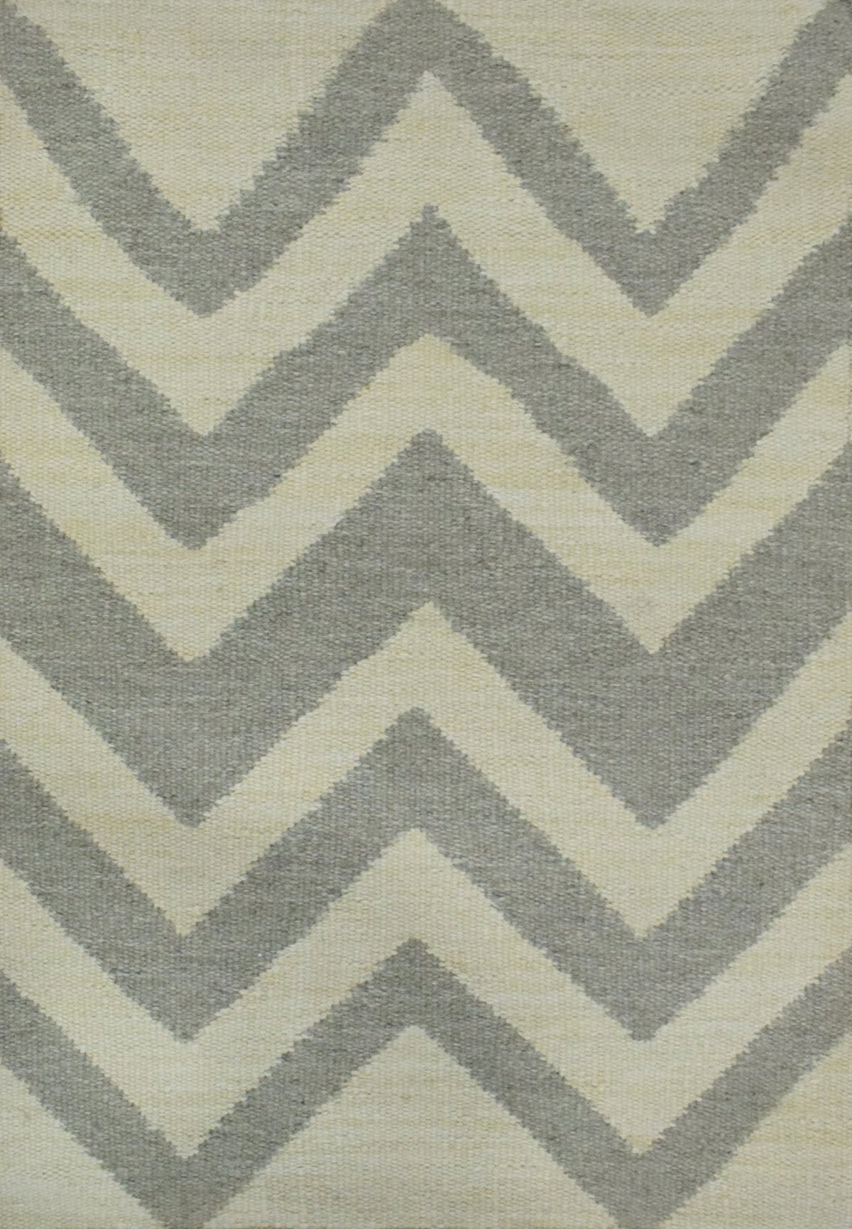 Chevron Pattern Gray and Beige Dhurrie Rug.