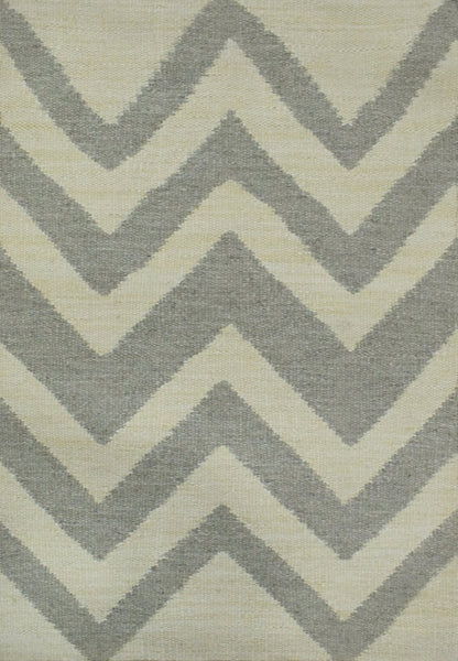 Chevron Pattern Gray and Beige Dhurrie Rug.