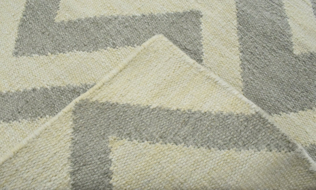 Chevron Pattern Gray and Beige Dhurrie Rug.