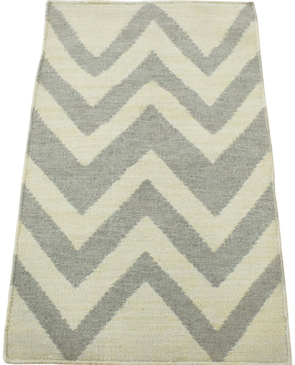 Chevron Pattern Gray and Beige Dhurrie Rug.