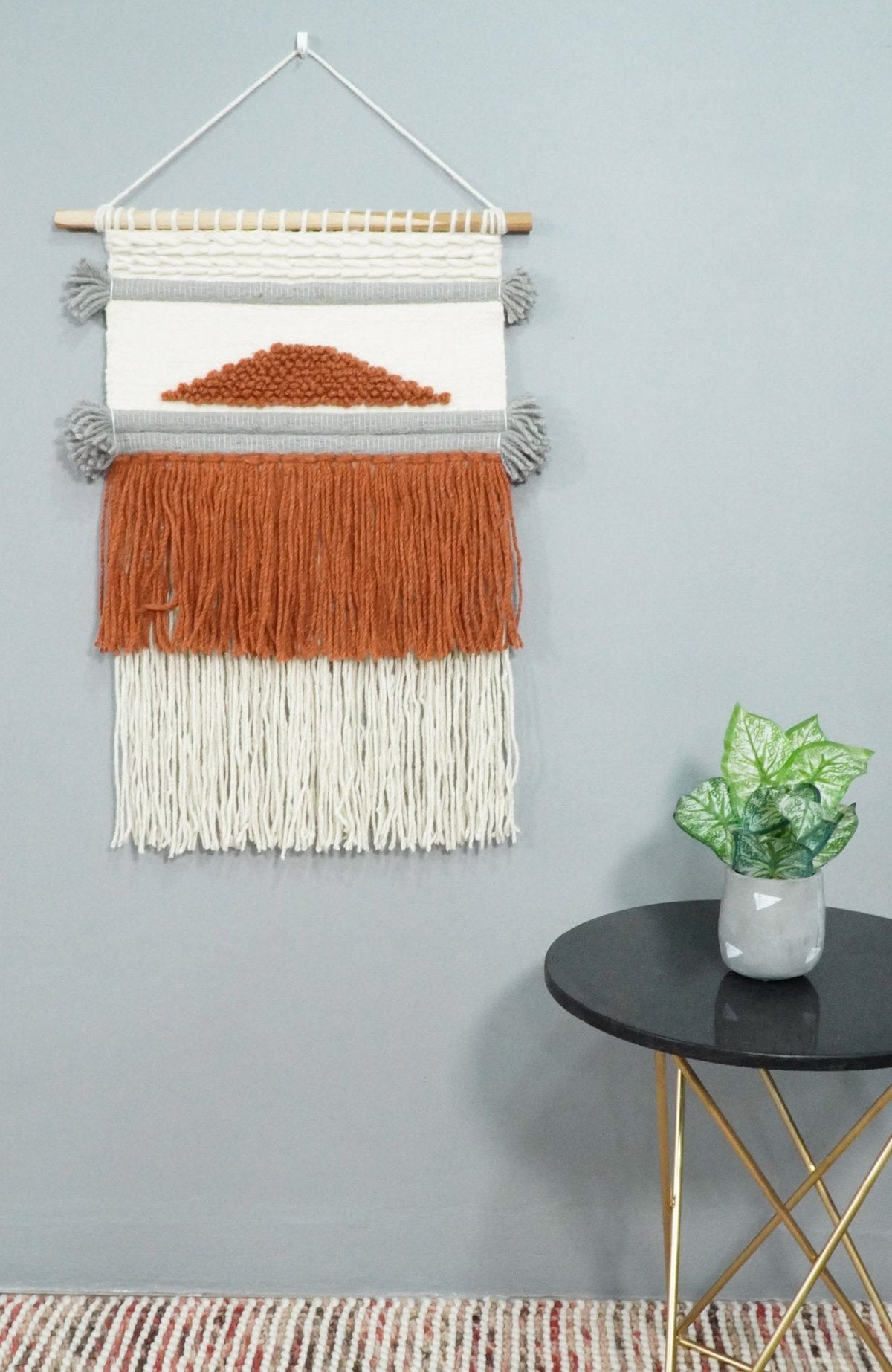 2x3 Wool Hand Woven Terracotta Boho Wall Hanging | WH3.