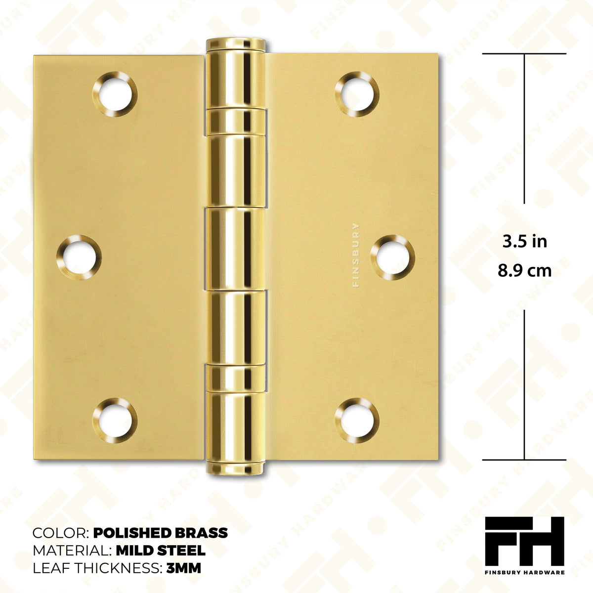 Polished Gold 3.5 x 3.5" NRP Steel Ball Bearing Hinge - Residential Door Hinge - 2 Pack.