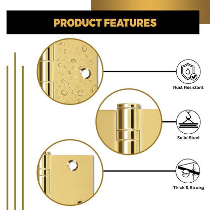 Polished Gold 3.5 x 3.5" NRP Steel Ball Bearing Hinge - Residential Door Hinge - 2 Pack.