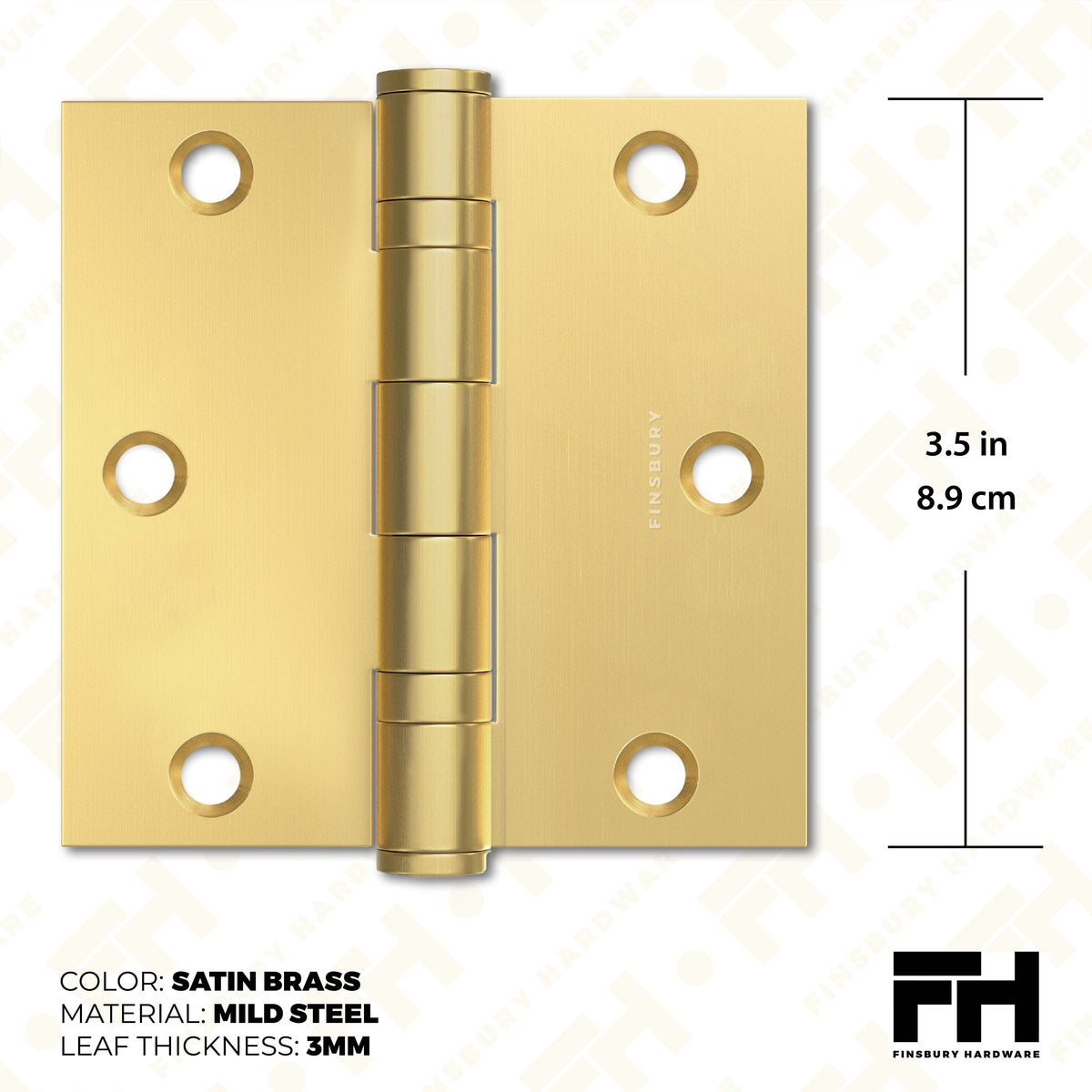 Matte Gold 3.5 x 3.5" NRP Steel Ball Bearing Hinge - Residential Door Hinge - 2 Pack.