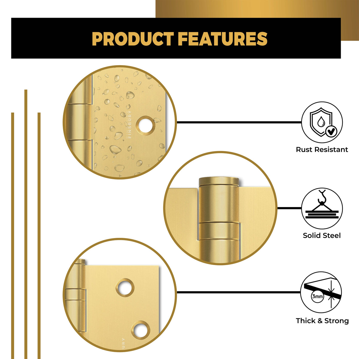 Matte Gold 3.5 x 3.5" NRP Steel Ball Bearing Hinge - Residential Door Hinge - 2 Pack.