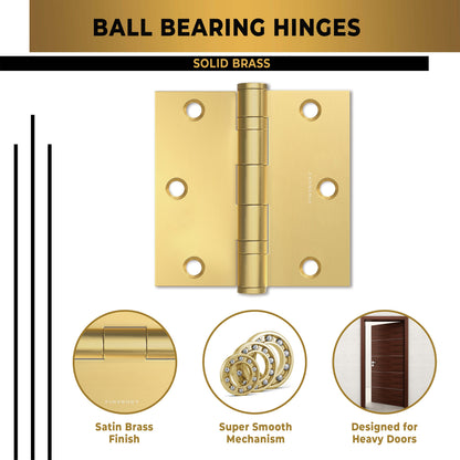Matte Gold 3.5 x 3.5" NRP Steel Ball Bearing Hinge - Residential Door Hinge - 2 Pack.