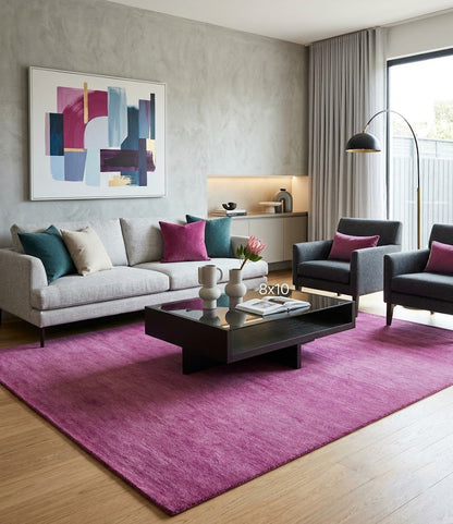 Custom made Solid Plane Orchid Woolen Hand Tufted Multi Size wool area Rug.