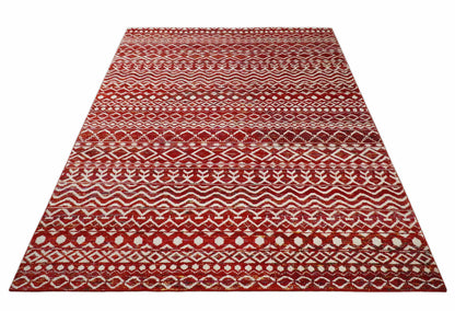 4x6 and 9x12 Hand Knotted Rust and White Modern Contemporary Southwestern Tribal Trellis Recycled Silk Area Rug | OP7.