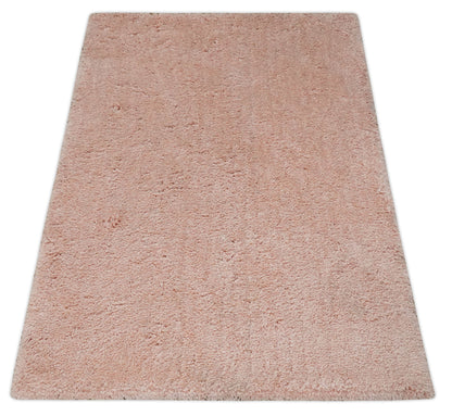 Solid Plush and Soft 3x5, 4x6 and 5x7 Hand Woven Shag Peach Area Rug | SHAG11.