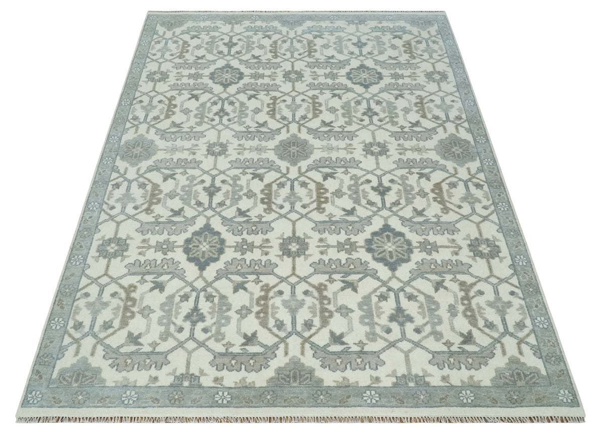 Custom Made Hand Knotted Ivory and Silver Oriental Oushak Multi Size Traditional Wool Area Rug, Living Room and Bedroom Rug.