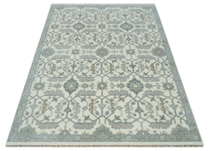 Custom Made Hand Knotted Ivory and Silver Oriental Oushak Multi Size Traditional Wool Area Rug, Living Room and Bedroom Rug.