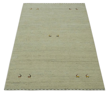 Solid Plain Beige and Charcoal Hand loom Multi size wool area Rug.